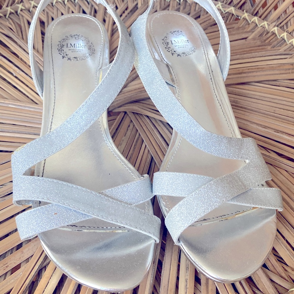 Silver Wedding Shoes with 2” Heels, Size 7wide